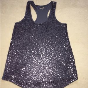 Express Slate Blue Sequin Tank Top
